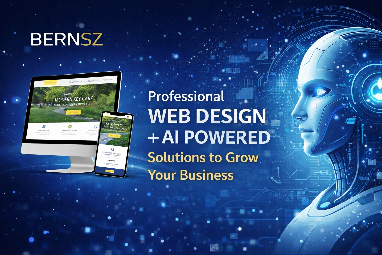 BERNSZ website design preview on desktop, laptop, tablet, and phone